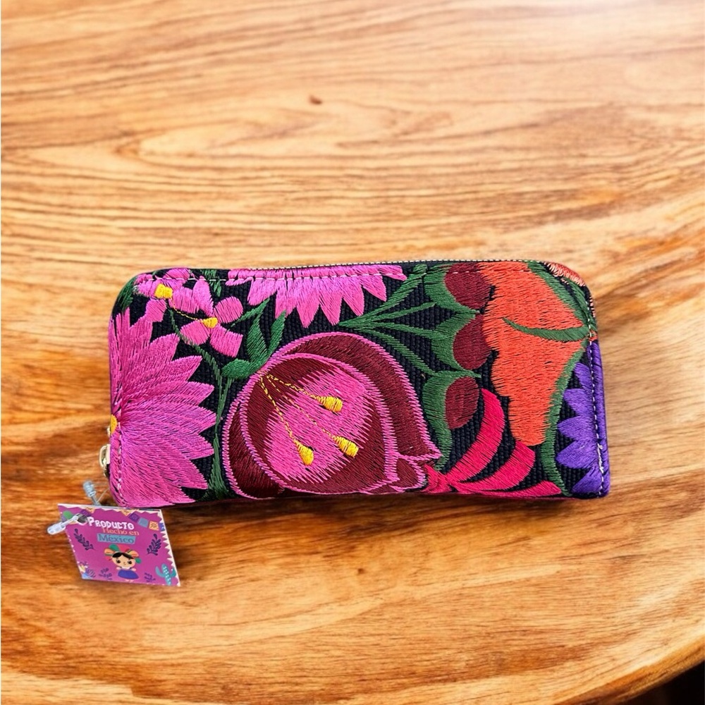 Embroidered wallet, floral wallet, Cowhide Wallet, Colorful Wallet